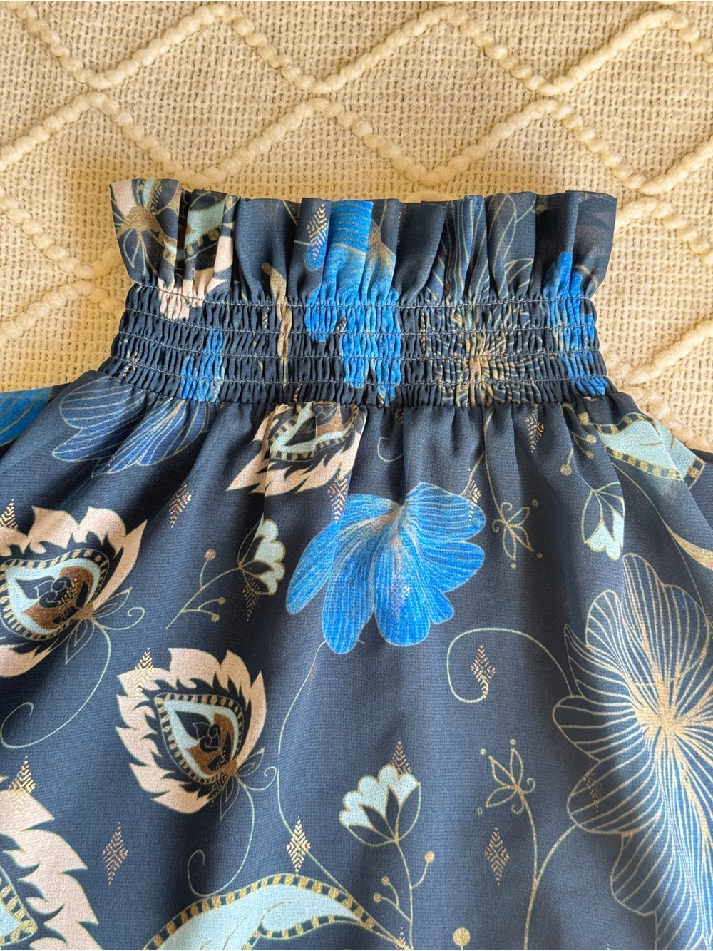 Tuckernuck Sadie Top S Nouveau Floral Smocked Mock Neck Sheer Lined Blouse - Picture 7 of 10
